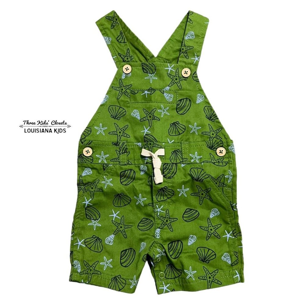 First Impressions 0-3m Green Seashell Shortall Overalls